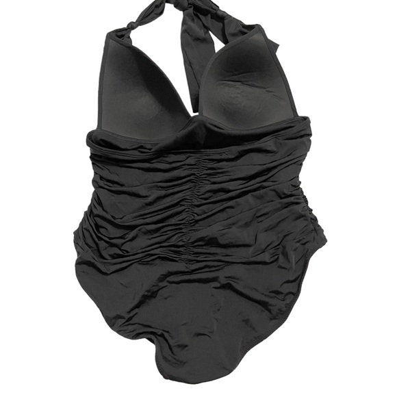 Athleta One Piece Swimsuit Black Ruched Halter Size Large - Picture 2 of 10